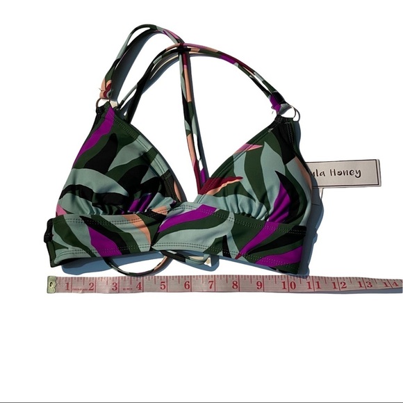 Hula Honey Hyper Tropics Green Fuchsia Blue Plunge Strappy Bikini Top Sz XS NWT - Picture 8 of 8